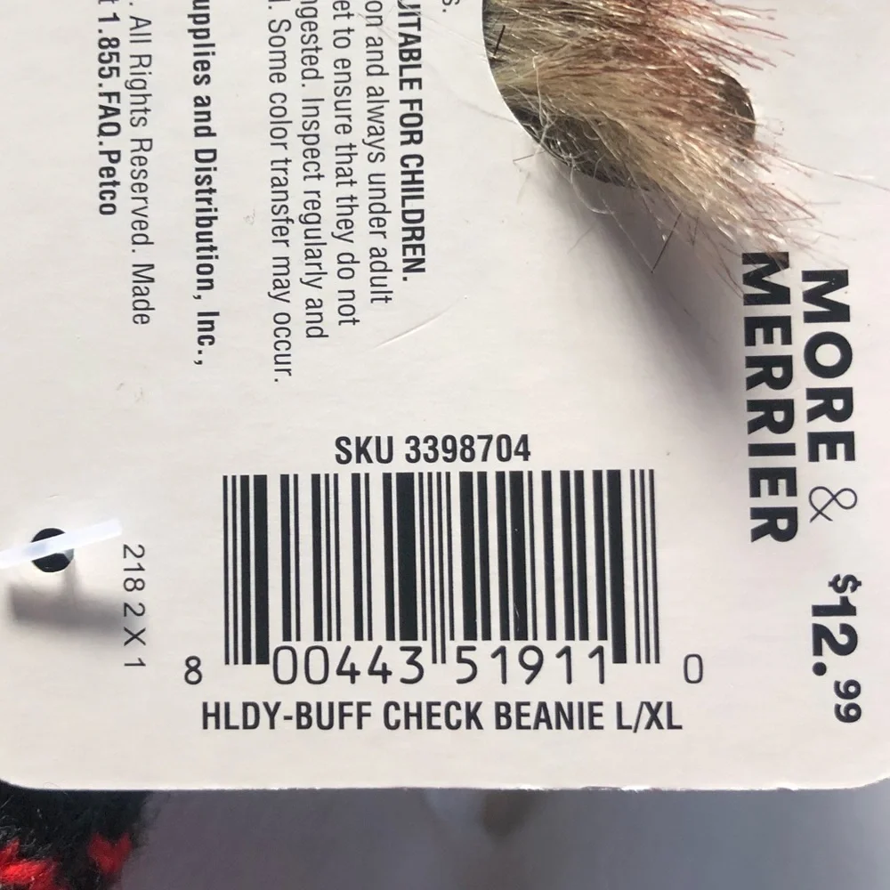 NWT holiday check winter beanie Pom Pom dog hat L/XL